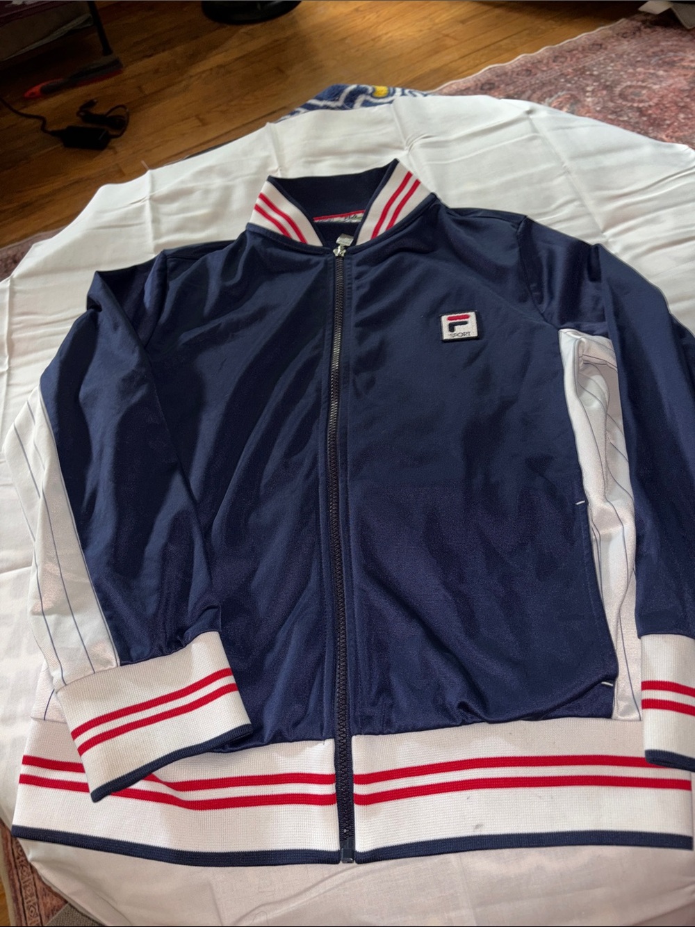 Fila Navy Track Bomber Jacket with White & Red Trim